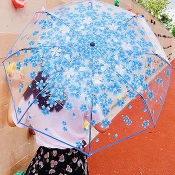 Ins Pequena Daisy Automática Guarda-chuva Transparente Três vezes guarda-Sóis para Mulheres Japonesas Menina Alunos Paraguas Mujer Sombrillas