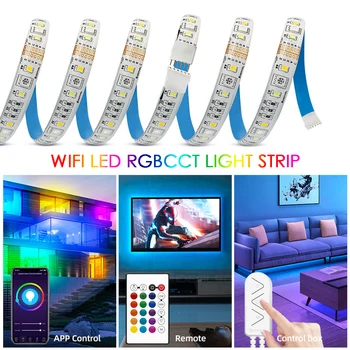Smart wi-Fi Faixa de Luz LED RGBCCT Controlador de RGBWW de Tira Flexível Kit de Voz, Controle Remoto RF trabalha com Alexa Google Assistente