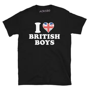Eu Amo British Boys Mulheres T-Shirts Coração Union Jacks Bandeira Gráfico Camisetas De Algodão Premium S-Pescoço Casual, Camisas, Tops