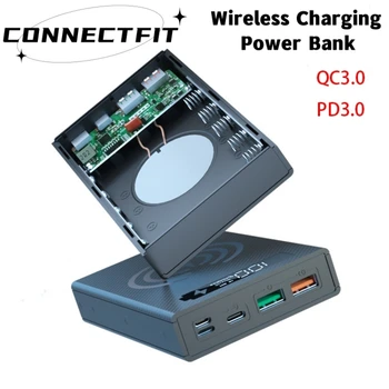 Sem fio Bateria do Banco do Poder de Caso 12V PD QC3.0 USB C Rápido Carregamento sem Fio DIY Shell 18650 Bateria Carregador para o iPhone 13