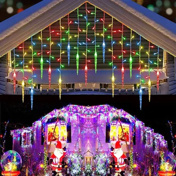 Cortina de Guirlandas 3-20m LED Icicle Cortina de Luzes com Pingentes de Natal, Enfeites Para Casa, de Casa Nova Ano de 2024, Festão Led