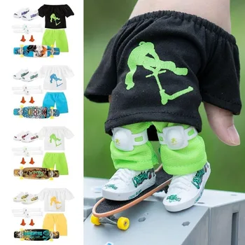 Mini Dedo Scooter Conjunto Pequeno Dedo Skate Roupas Kit De Borracha Macia Dedo Sapatos Com Calça Sapatos Dedo Roupas Kit