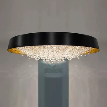 Moderno Branco Iluminação do Candelabro para a Sala de Jantar Redondo de lustre de Cristal de Lustre Preto LED Luminária para Decoração de Casa