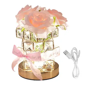 Simulação De Rosa Luz Da Noite Rose Bouquet Lâmpada De Cristal Da Lâmpada De Mesa Com 3 Cores De Anti Deslizamento Da Base De Dados De Artificial Rose Bouquet Lâmpada De Mesa
