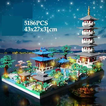 5186PCS Mini Blocos de Arquitetura Chinesa Lago Oeste Desafio da Torre Conjunto de Crianças Brinquedos para Crianças, Presentes de Férias Menina Presentes