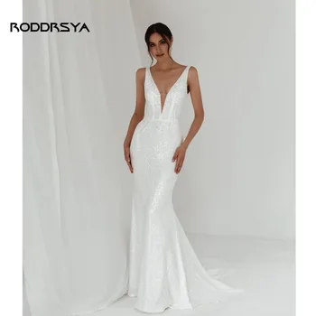 RODDRSYA Vestido de Noiva Sexy Para as Mulheres 2023 Sereia com Decote em V Apliques de Vestido de Noiva sem encosto de Cetim Vestidos De Noiva Personalizados Feitos