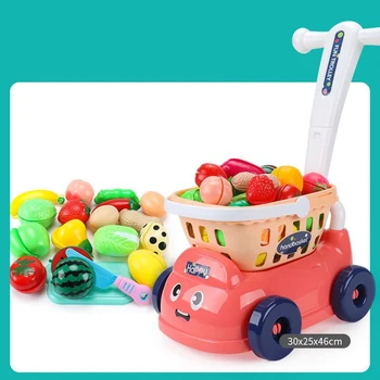 Novo Bonito Carrinho de Compras Carrinho de Supermercado Carrinho de Empurrar Carro Brinquedos Cesta de Mini Simulação Fruto de Alimentos Brincar de faz de conta Brinquedos para as Crianças
