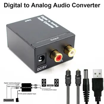Coaxial ou Toslink de Áudio Digital Óptica, cabo Coaxial Analógico RCA L/R de Áudio, Conversor Adaptador para Computador Portátil