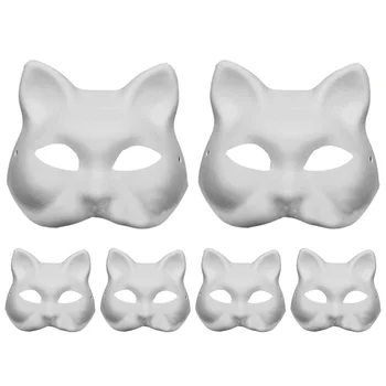 6 Pcs DIY Gato de Máscara facial Projeto Animais de Halloween Paintable Cosplay de Papel, Máscaras de Roupas de Crianças Acessórios