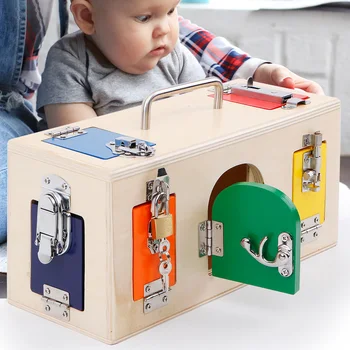 Montessori de Brinquedos Para as Crianças DIY Colorido Caixa com tranca de Madeira Educativa Precoce do Bebê Sensorial Pré-escolar Jogo de Treino de Crianças Brinquedo de Presente