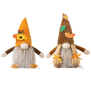 H55E Maple Leaf Gnome com Luz de Mulheres/Homens Tranças Barba Artesanato Decorativo para o dia de ação de Graças Festival de Festa Decoração de Fundo