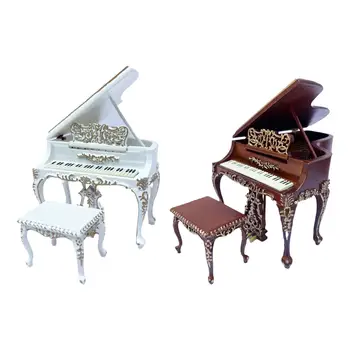 Simulação de Piano Modelo Mini Casa de Cena, Adereços em Miniatura de Cena Modelo 1:12 Miniatura Piano Instrumento para o Quarto Estudo Decoração