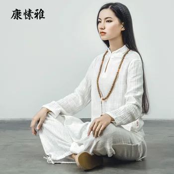 Roupa de cama em algodão Mulheres de Yoga, Tai Chi, Artes Marciais Conjunto Chinês Tradicional Solto do Casaco+calça Casual Treino de kung Fu Meditação Conjunto