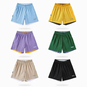 Reversível Basketball Shorts Para Os Homens Letra Impressa Respirável Cordão Bolso De Fitness Esportes De Treinamento De Corrida Calça Trackpants