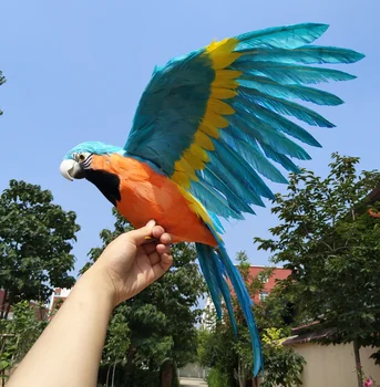 grande 42x60cm simulação papagaio,Handmade modelo,espuma azul&penas espalhando asas do papagaio adereço de decoração de jardim de brinquedo w0762