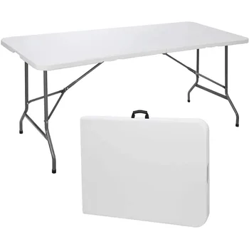 6 pés de Plástico Portátil Mesas Dobráveis para o Interior para o Exterior, mesa dobrável Branco