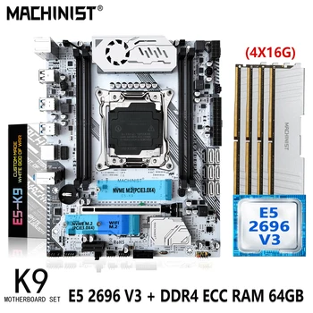 MAQUINISTA X99 Conjunto de placa-Mãe LGA 2011-3 Kit Xeon E5 2696 V3 CPU 4x16G=64GB DDR4 ECC Memória RAM NVME M. 2 portas SATA 3.0 M ATX K9