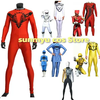 Doubutsu Sentai Zyuohger Vermelho Branco Amarelo Azul Bodysuits Cosplay Fantasia,Halloween Tamanho Personalizado