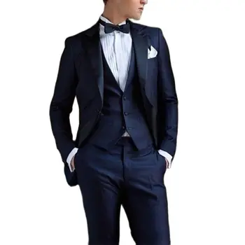 2022 Nova Blazer Azul-Marinho Calças de Casamento de Homens Vestido de Terno Slim Fit Homens do paletó do Noivo armadura do Homem de 3pcs Ternos Formais Terno Masculino