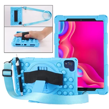 Capa Para Huawei MediaPad M6 8.4 2019 VRD-W10 VRD-AL10 Tablet à prova de Choque de Rotação Stand Empurrar a Bolha de Silicone Alça de Mão Caso