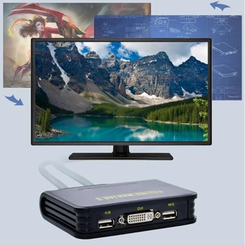 2 Porta USB2 0 DVI Chaveador KVM Switch Box 2 em 1 Áudio Cabo de Vídeo Teclado Mouse Monitor HD Switch KVM