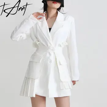 Tannt Mulheres De Vestido Assimetria De Emenda Blazer Branco Vestidos De Mangas Compridas Moda Vintage Vestidos De Mulher De Uma Noite De Festa 2023 Novo