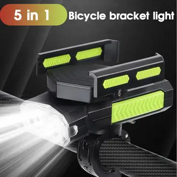 5 EM 1 DIODO emissor de Luz de Bicicleta Frontal USB Recarregável Moto Bell Chifre de Telefone do Suporte de Bicicletas Lâmpada de Lanterna de Bicicleta Luz Acessórios
