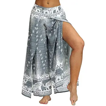 Mulheres De Fenda Grande Perna De Calça Casual, Praia Boho Folgado Yoga Impressão Hippie, Boêmio Pilatos Dança Do Ventre, Calças