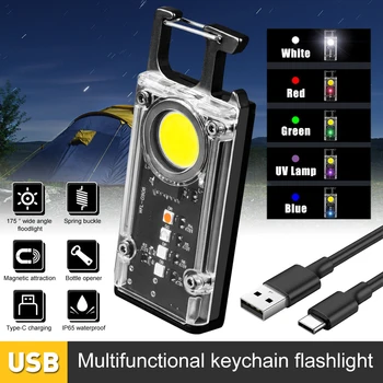 Mini Tático Do Keychain Do Diodo Emissor De Lâmpada 8 Modo De Luz Multi-Funcional Recarregável Lanterna Acampando Com Magnético, Lanterna Super Brilhante