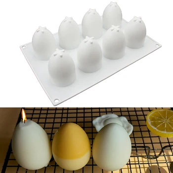 3D Ovo de Vela do Molde de Silicone DIY 8 Cavidades de Páscoa Geométricas Ovos Perfumados Vela do Molde de Chocolate do Molde do Gelo Decoração de Casa de Presente de Páscoa