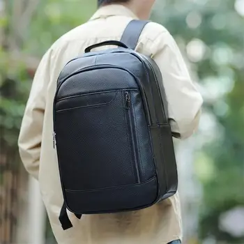 Homens mochila de couro de grande capacidade de negócios, viagens de lazer mochila computador tendência da moda primeira camada de couro escola de homem do saco