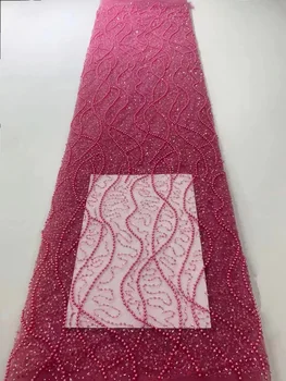 3D mais recentes Pérolas Laço de Tule de Renda Bordado de Lantejoulas Net Tecidos Africanos Tecido de Renda 2023 de Alta Qualidade para Mulheres de Vestido