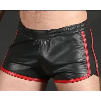 Shorts masculinos Punk Shorts de Couro PU Slim Motocicleta Calças de Cor Sólida Plus Size Shorts Casual com Calças