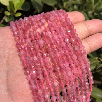 Natural de Turmalina Rosa esferas Micro Secção Solta gem Miçangas Para Fazer Jóias Pulseira Colar 2 3 4mm Lapidado grânulos de Pedra