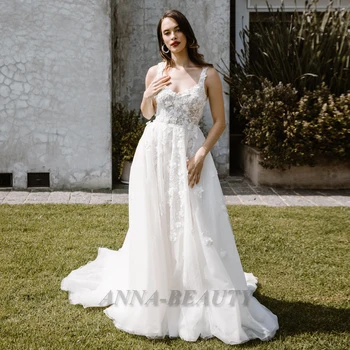 Anna Querida Apliques De Vestido De Noiva Para As Noivas 2023 Clássico Tulle A Linha De Tanque Sem Encosto Zíper Sleeveles Robe De Mariée