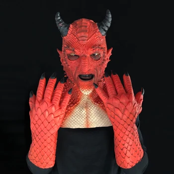 Demônio Máscaras De Látex Cosplay Horror Chefe Belial Capacete Integral Luvas De Halloween Festa De Carnaval Fantasia De Adereços